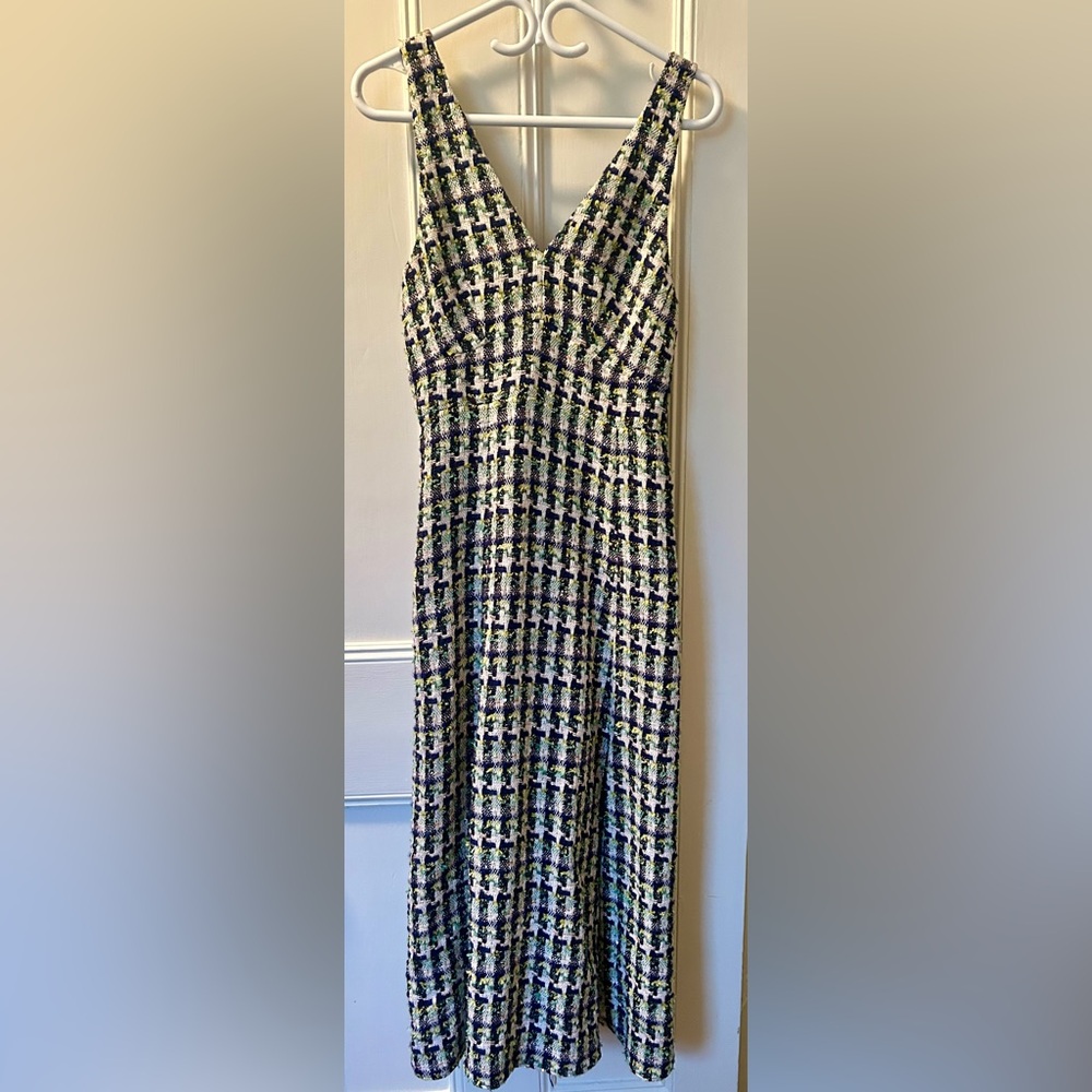 kate spade Black, White & Green Tweed-Pattern Midi Dress